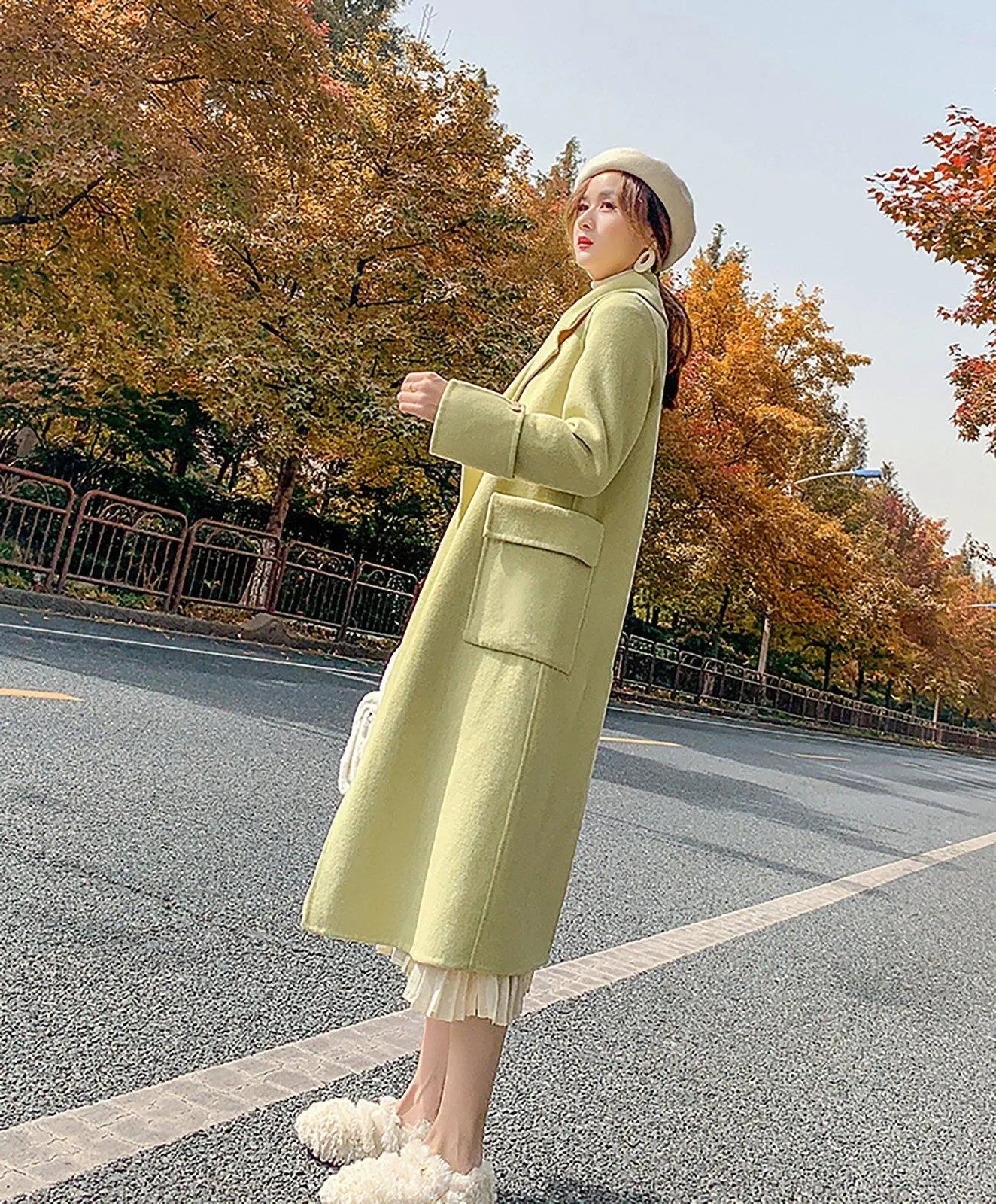 Women's Green Double-Sided wool cashmere coat Loose Oversize Woolen Overcoat Fall Winter Wool Blend Coat Double Breasted Coat Outerwear Vivian Seven