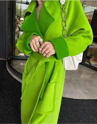 Women's Green Loose woolen coat with suit collar,Oversize Long wool coat,Thick wool overcoat,Fall Coat for women Winter Wool Trench coat Vivian Seven