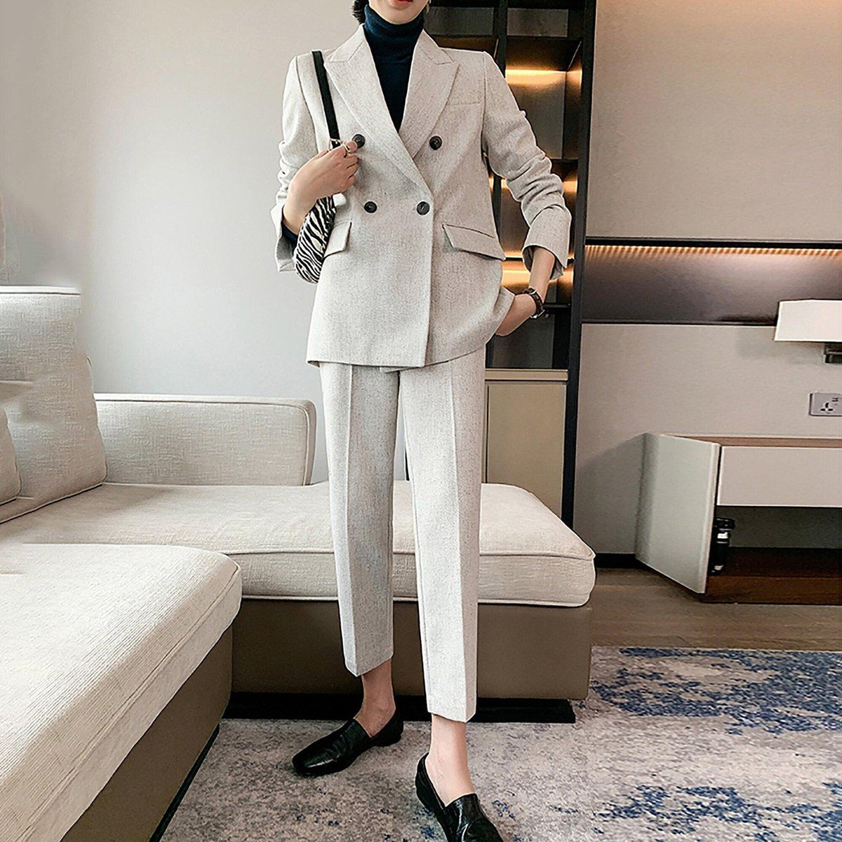 cropped dress pants for women Double Breasted Blazer & Crop Suit Set New Autumn And Winter COLOR:EVERGLADE QUESTIONS AND ANSWERS Q1 Lace Up?? Tiered