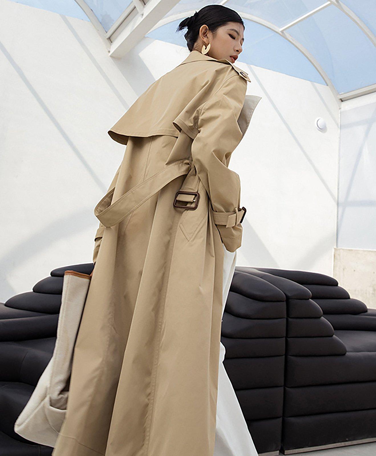 Greta Color Block Belted Wrap Trench Coat | Vivian Seven