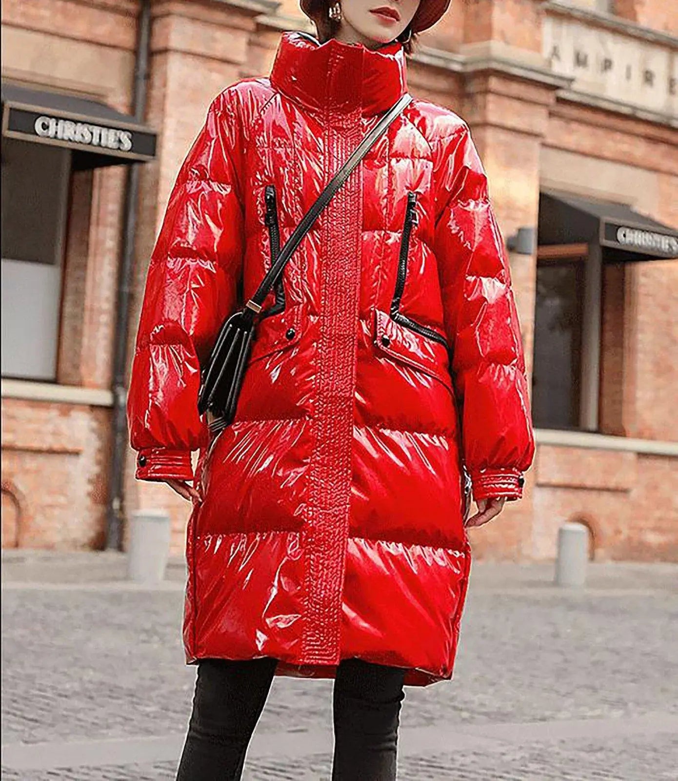 Women's Oversize Shiny Down Coat,Plus Size Down Jacket,Red Puffer