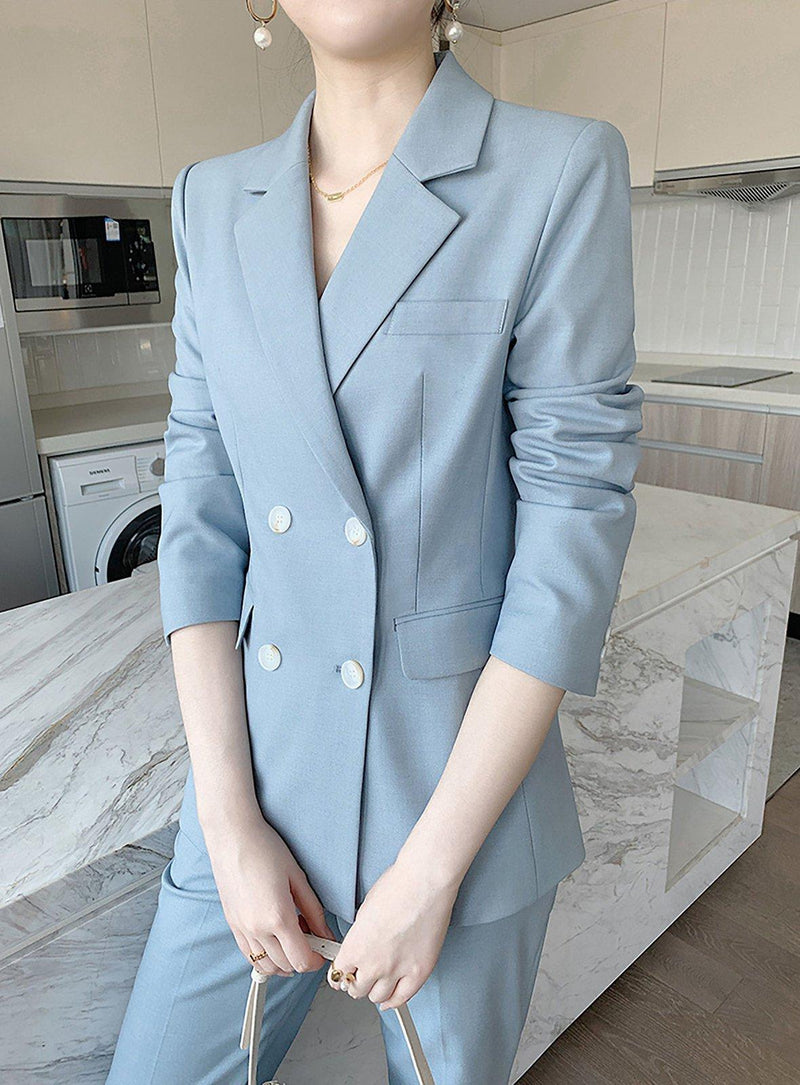 womens blue blazer pant suit