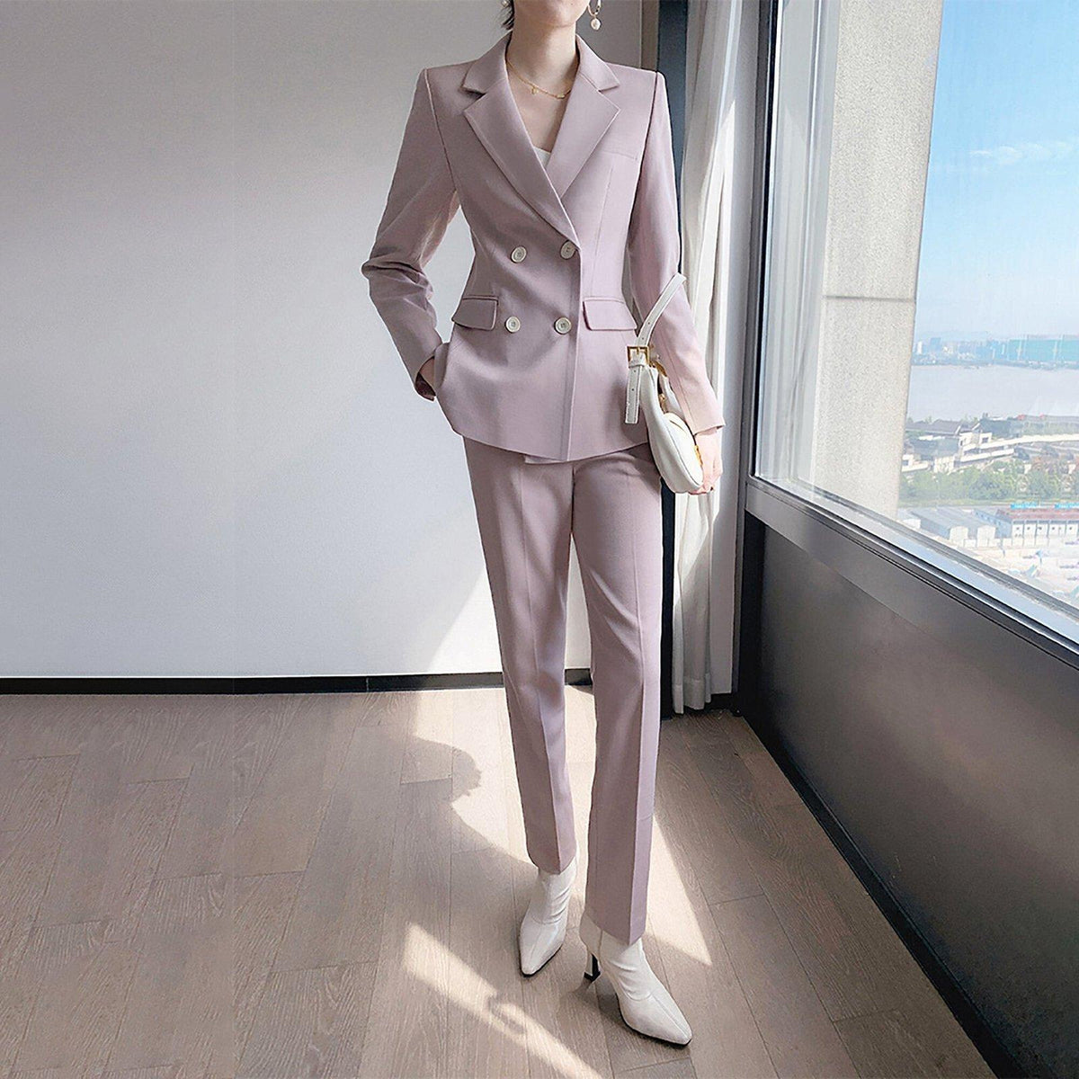 Women Set Full Sleeve Ruffles Blazers Pants Suit Two Piece Set Office Lady  Business Wear