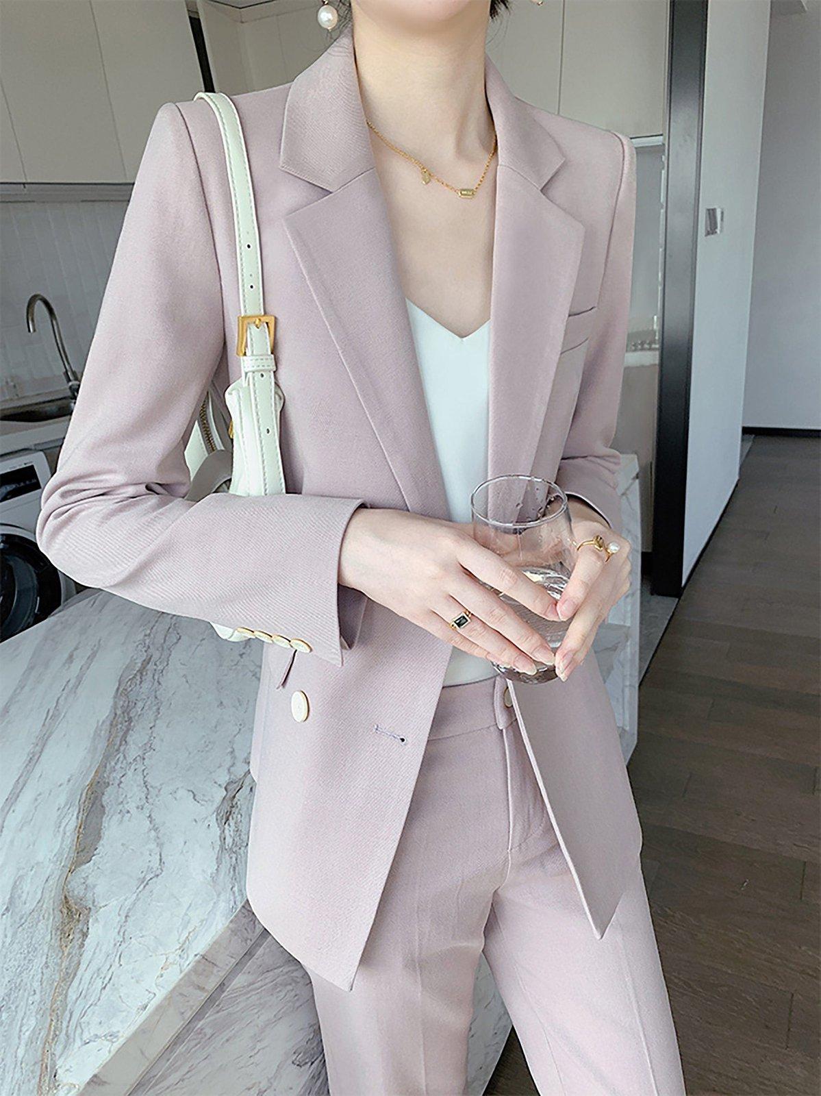 Double Breasted Blazer Cropped Pants Two-Piece Set
