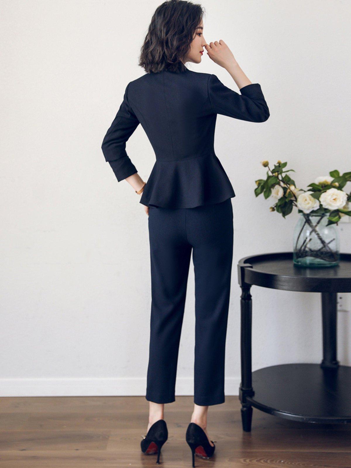 Ruffle Blazer & Crop Skinny Pant Suit