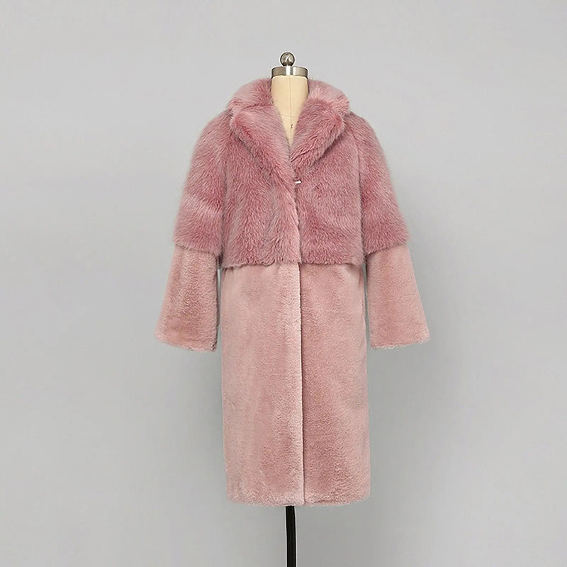 Women's Pink Rex rabbit fur Coat,Faux Fox Fur Coat,Warm Winter coat,Mid-length fur coat,Fur Overcoat,Oversize Pink Fur coat,Vivian7 C104 Vivian Seven