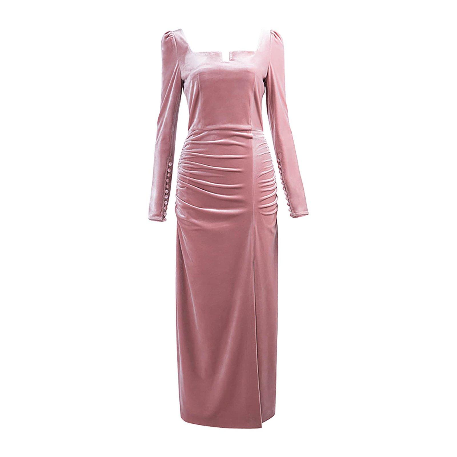 Pink Velvet Long Sleeve Maxi Dress | Vivian Seven S / Pink Pink Velvet Long Sleeve Maxi Dress | Vivian Seven S / Pink