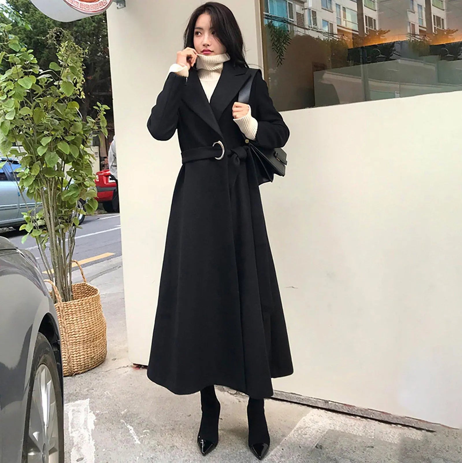 Metal Loop Belt Fit & Flare Wool Blend Coat – Vivian Seven