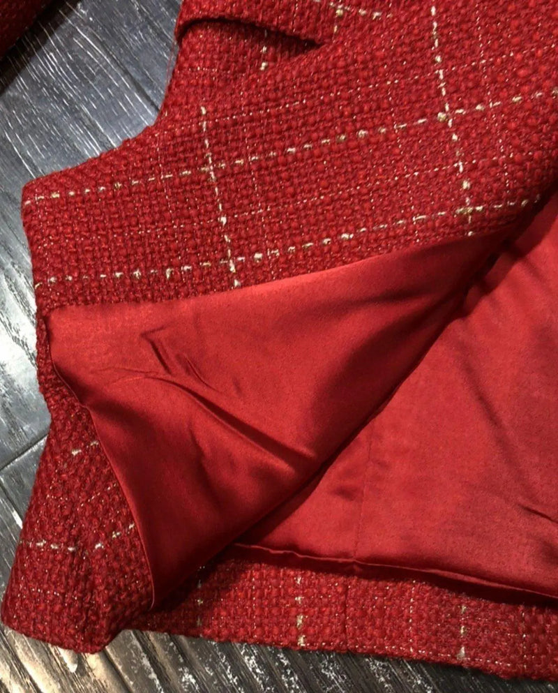 Women's Red Plaid Blazer+Wide Leg Pants Set,2 piece set,Office lady Formal Suit Long trousers Set,Fall Double breasted Coat straight Pants Vivian Seven
