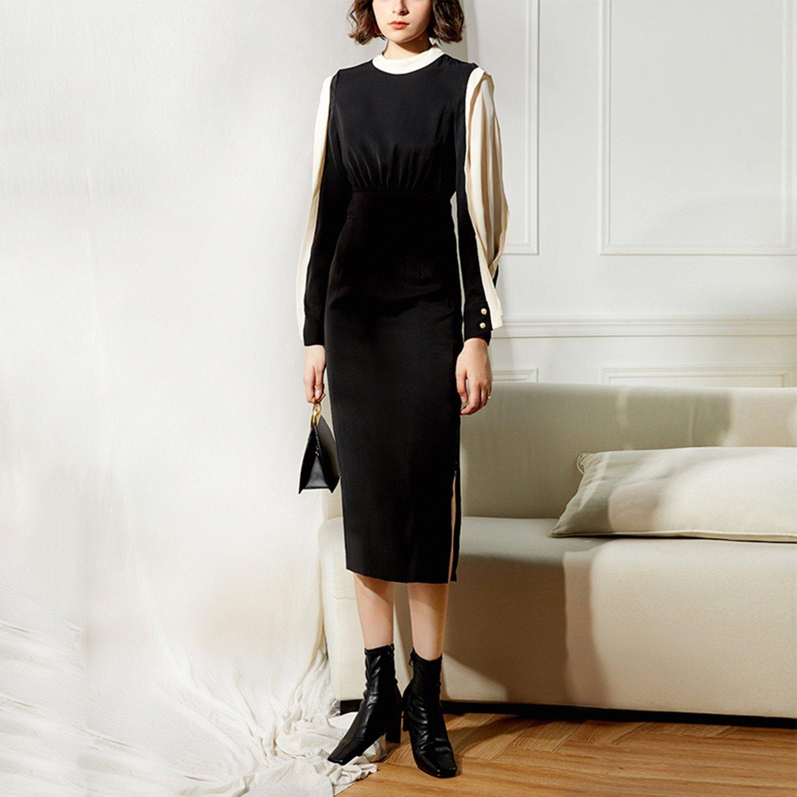 Colorblock Black Long Sleeve Midi Dress Colorblock Black Long Sleeve Midi Dress
