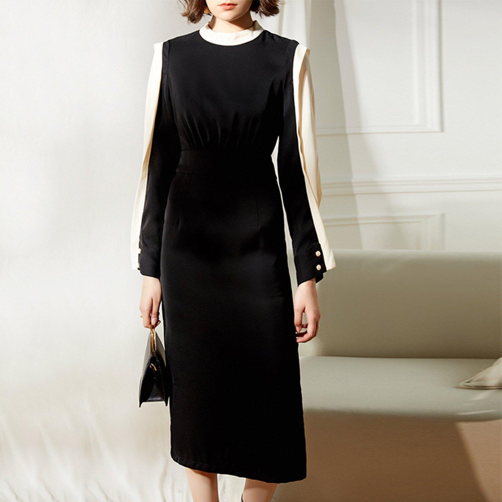 Colorblock Black Long Sleeve Midi Dress | Vivian Seven Colorblock Black Long Sleeve Midi Dress | Vivian Seven