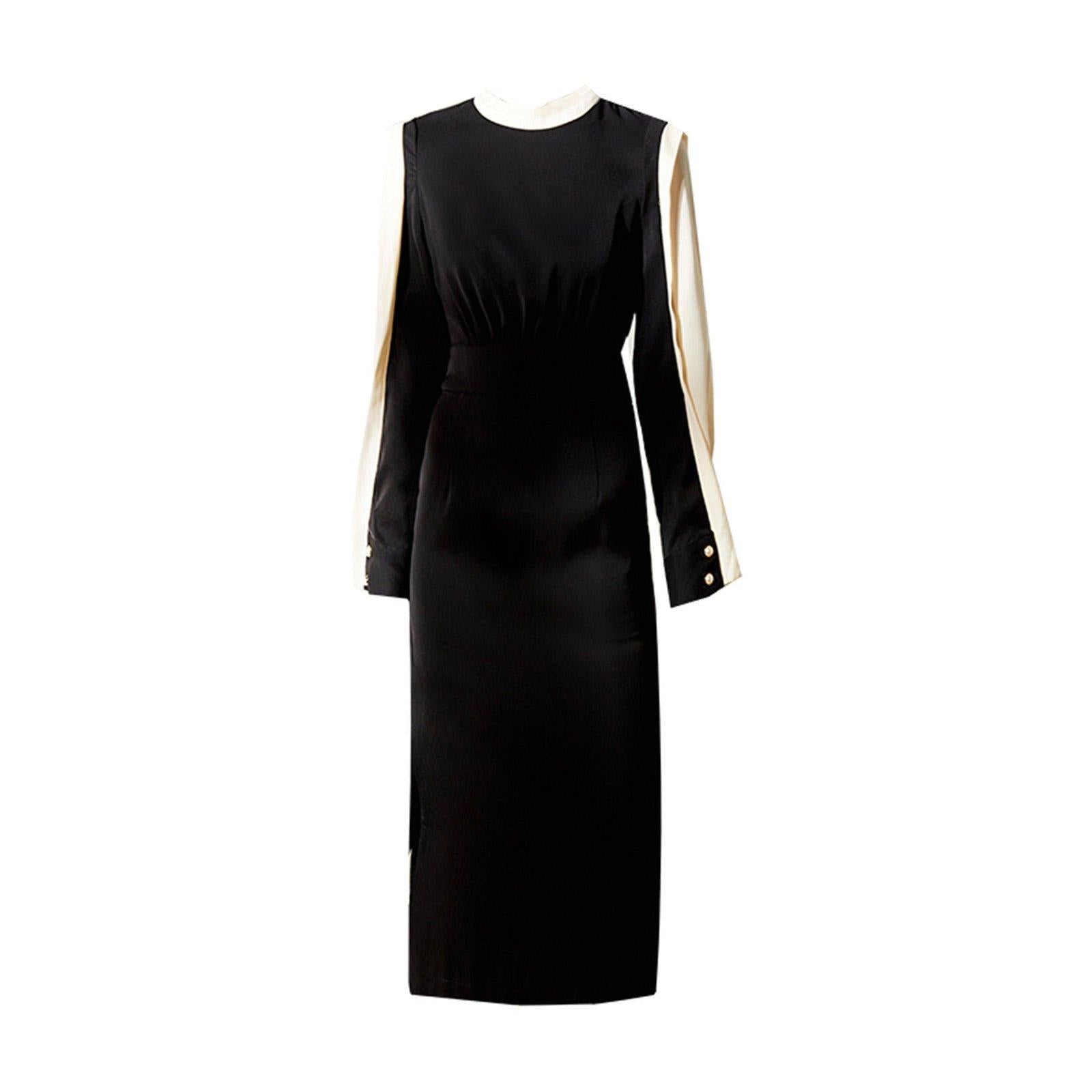 Colorblock Black Long Sleeve Midi Dress | Vivian Seven Colorblock Black Long Sleeve Midi Dress | Vivian Seven