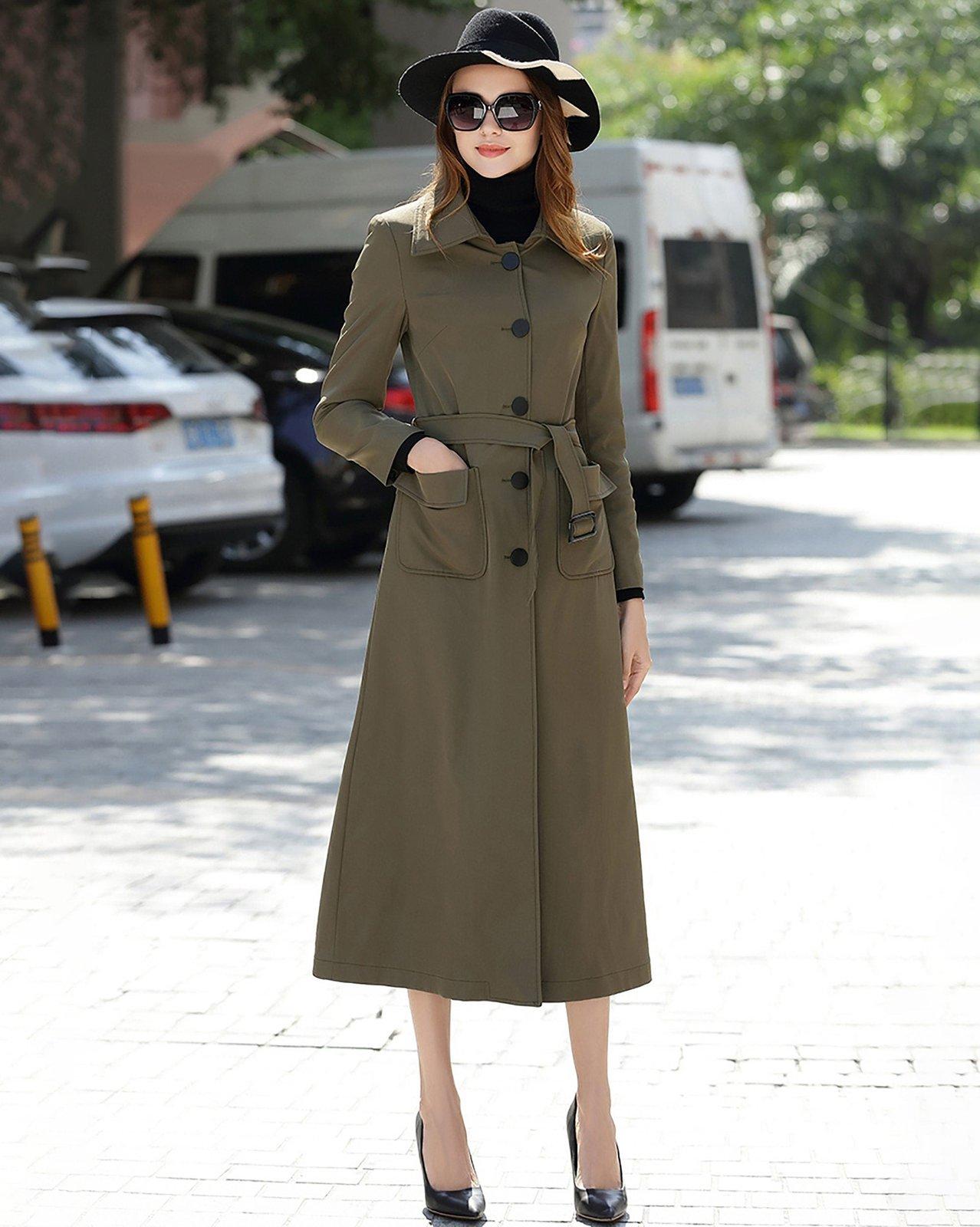 Women's Single Breasted Belted Long Trench Coat,Custom Women coat,Lady Long  Coat,Fall Coat for women Windbreaker Duster Coat Outerwear