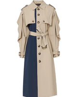 Women's Trench Coat,ruffle Long Sleeve Trench,beige rain coat,Single breasted windbreaker,Fall duster coat,Belt Trench Coat,Vivian7 T102 Vivian Seven