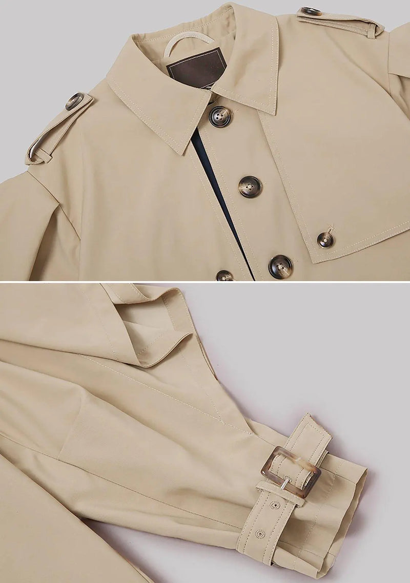 Women's Trench Coat,ruffle Long Sleeve Trench,beige rain coat,Single breasted windbreaker,Fall duster coat,Belt Trench Coat,Vivian7 T102 Vivian Seven