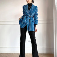 Women's Velvet Blazer,Blue Velvet Suit,Fall Blazer Coat for women,Black Velvet Blazer Coat,Vintage Stripe Velvet Blazer Coat,Business Attire Vivian Seven