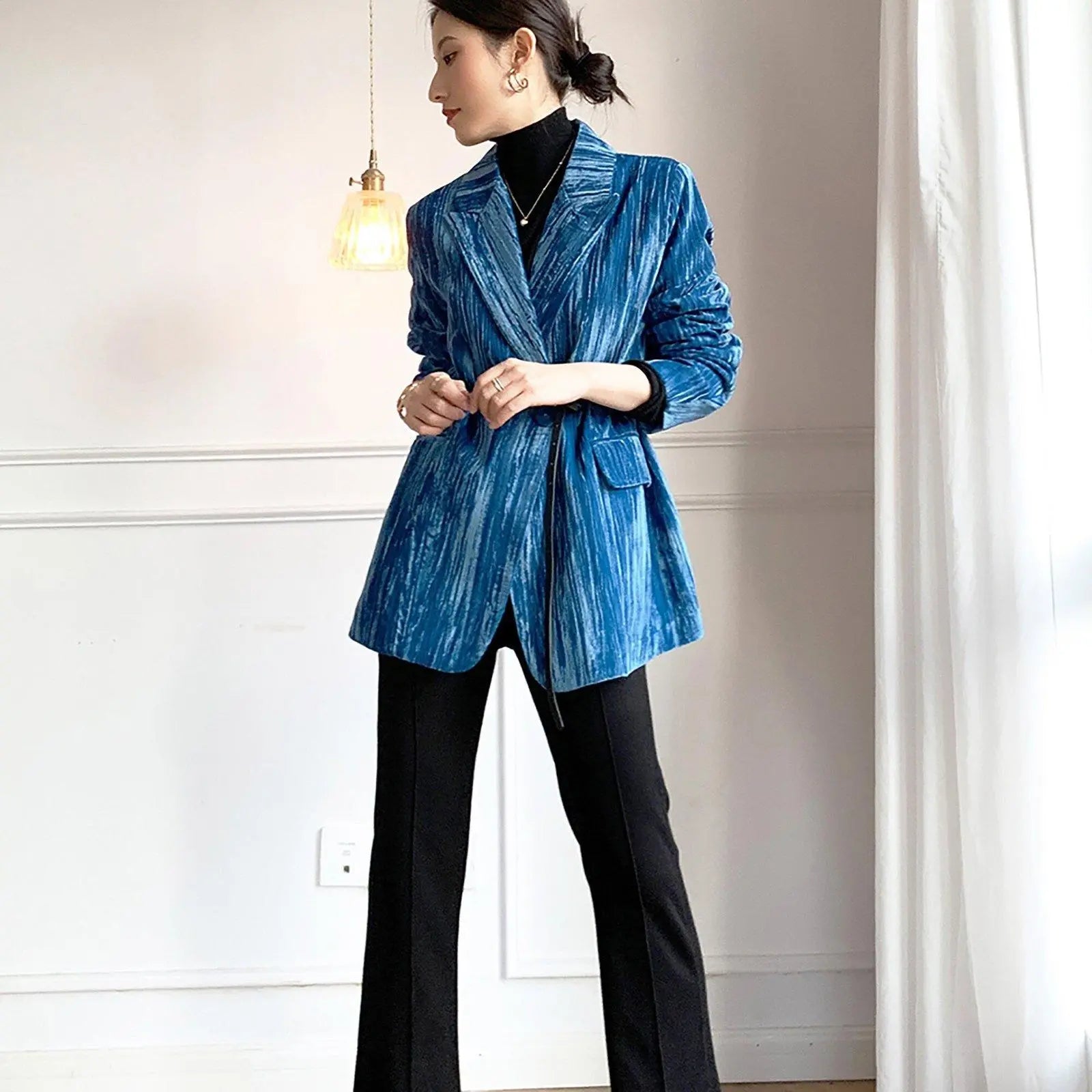 Women's Velvet Blazer,Blue Velvet Suit,Fall Blazer Coat for women,Black Velvet Blazer Coat,Vintage Stripe Velvet Blazer Coat,Business Attire Vivian Seven