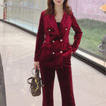 women's velvet red blazer with pants