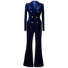women's blue velvet pant suit