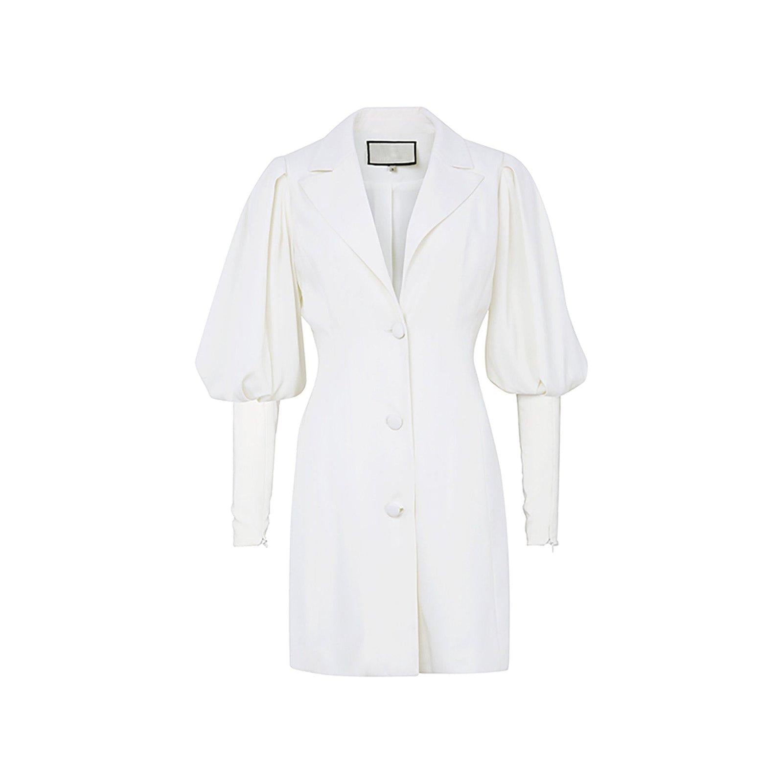 White Puff Sleeve Single Breasted Mini Fitted Blazer Dress | Vivian Seven S White Puff Sleeve Single Breasted Mini Fitted Blazer Dress | Vivian Seven S