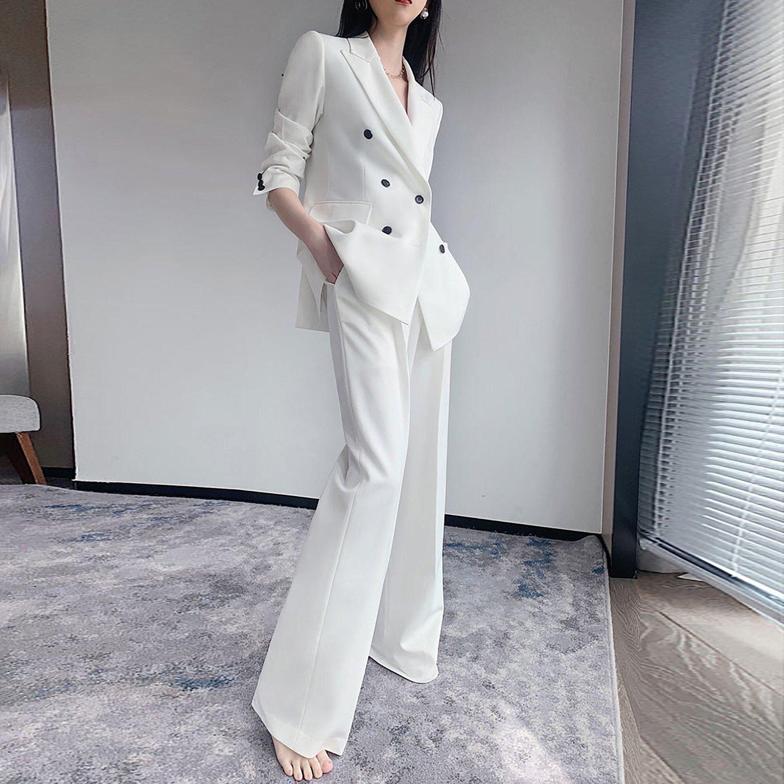Cherry Double Berasted Blazer & Flare Pant Suit Set