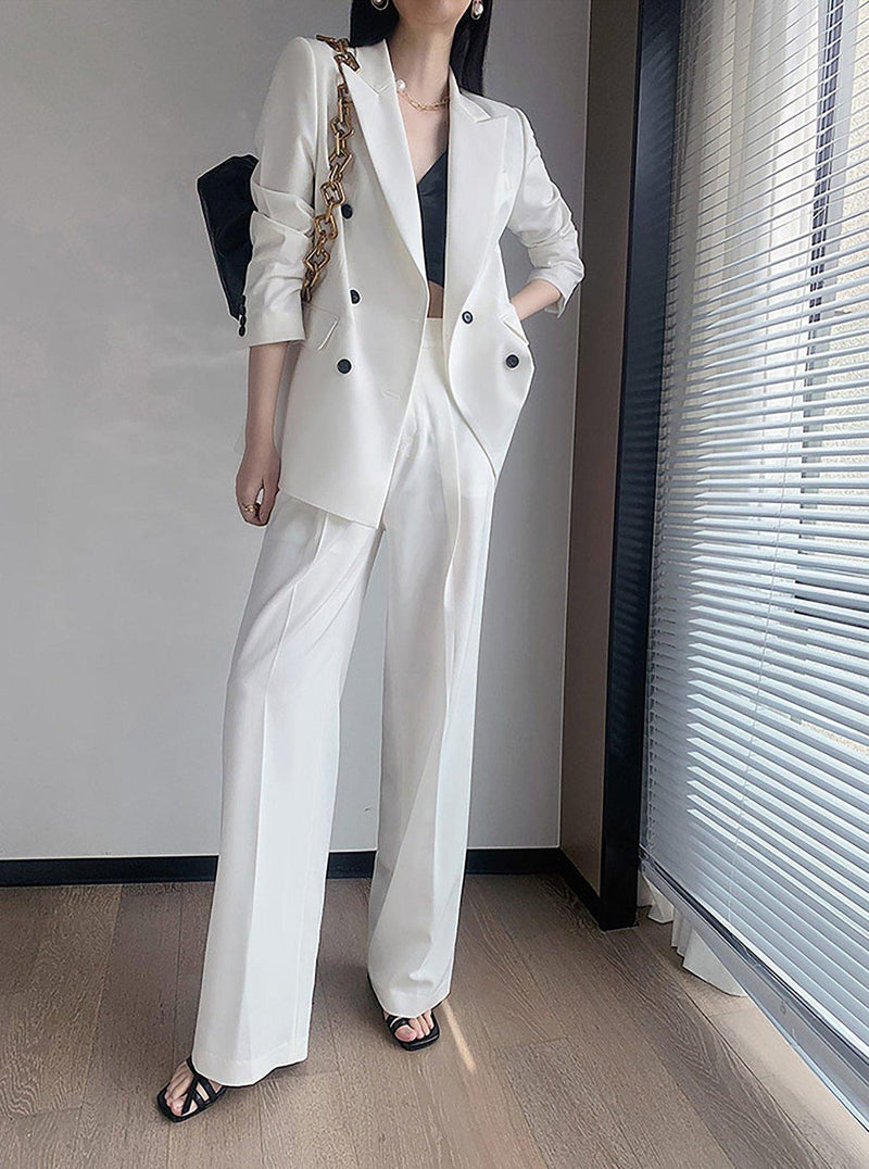 white double breasted blazer and pants
