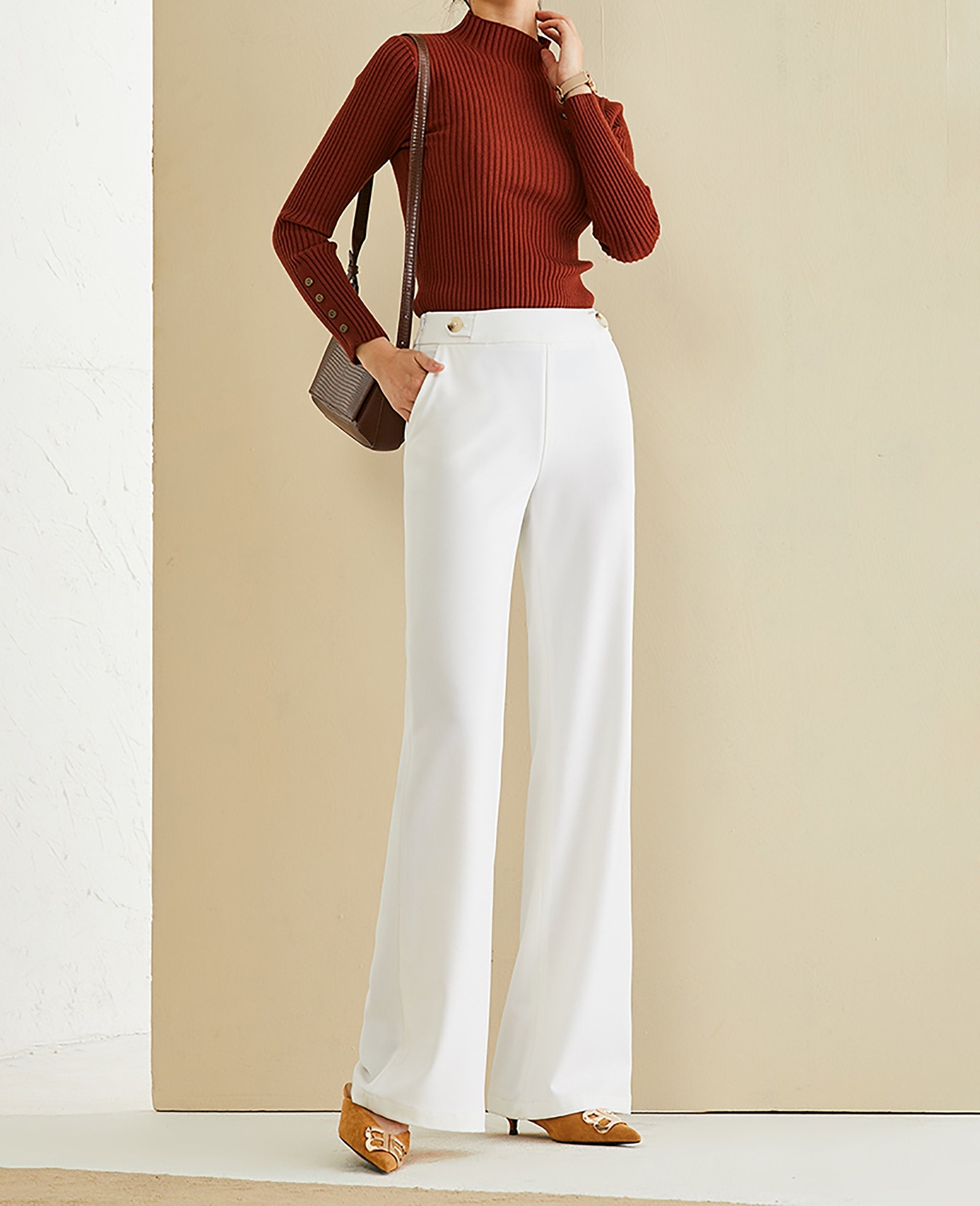 High Waist Wide Leg Long Pants 28 / White High Waist Wide Leg Long Pants 28 / White