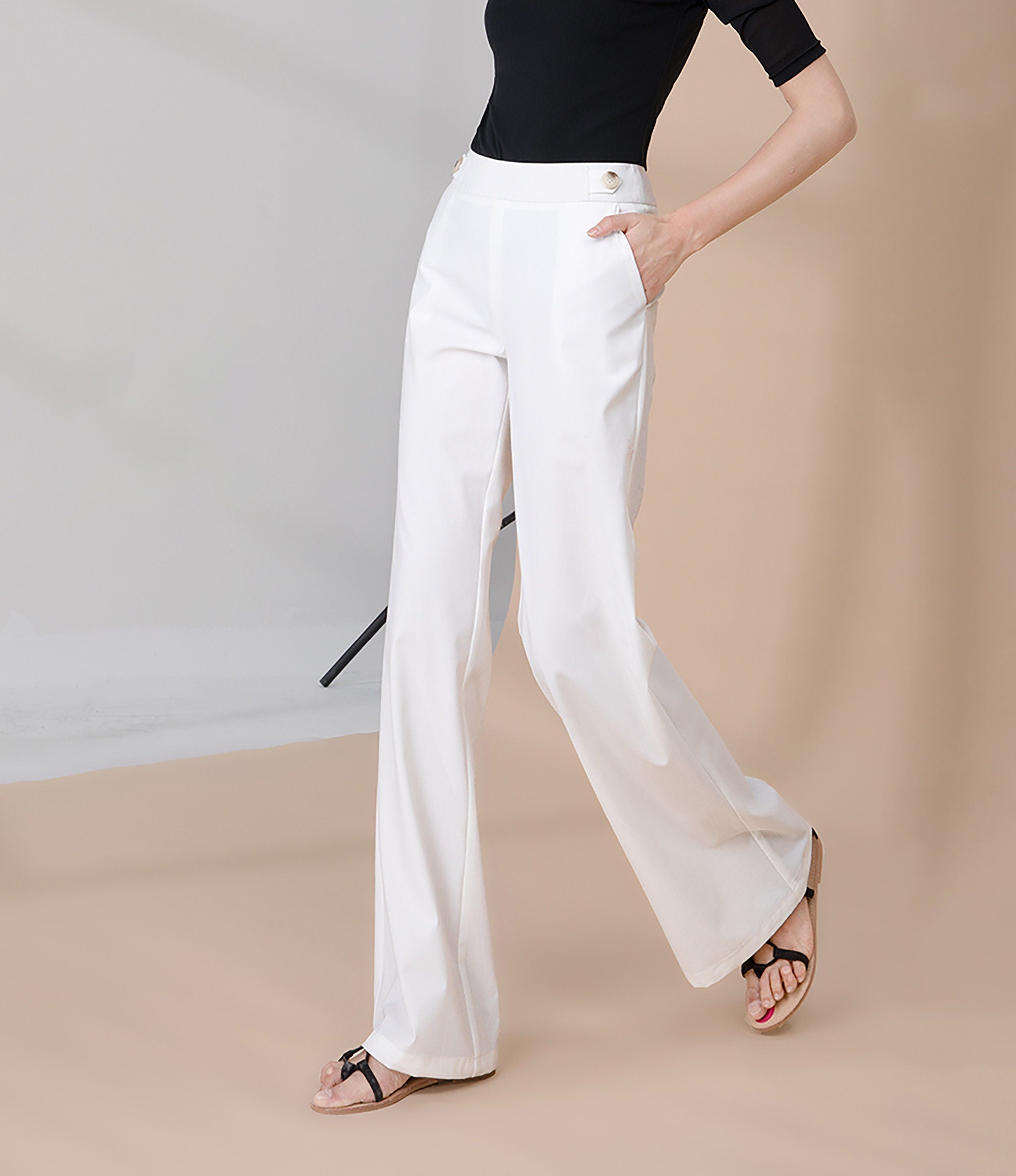 High Waist Wide Leg Long Pants 28 / White High Waist Wide Leg Long Pants 28 / White