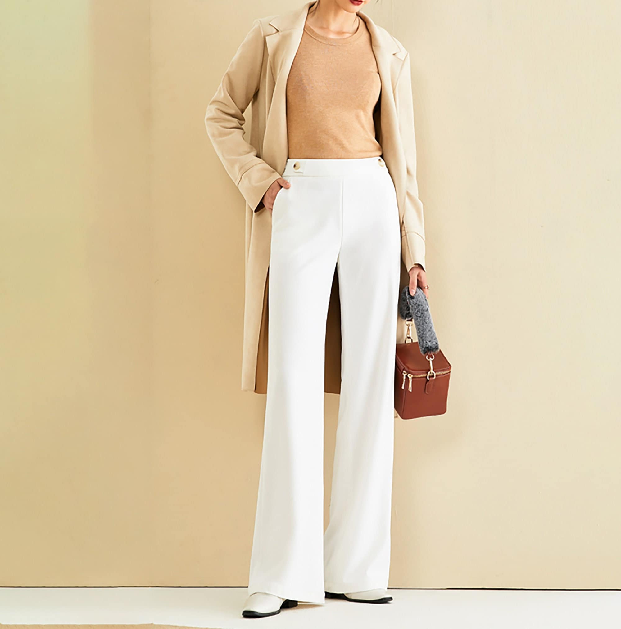 High Waist Wide Leg Long Pants 28 / White High Waist Wide Leg Long Pants 28 / White