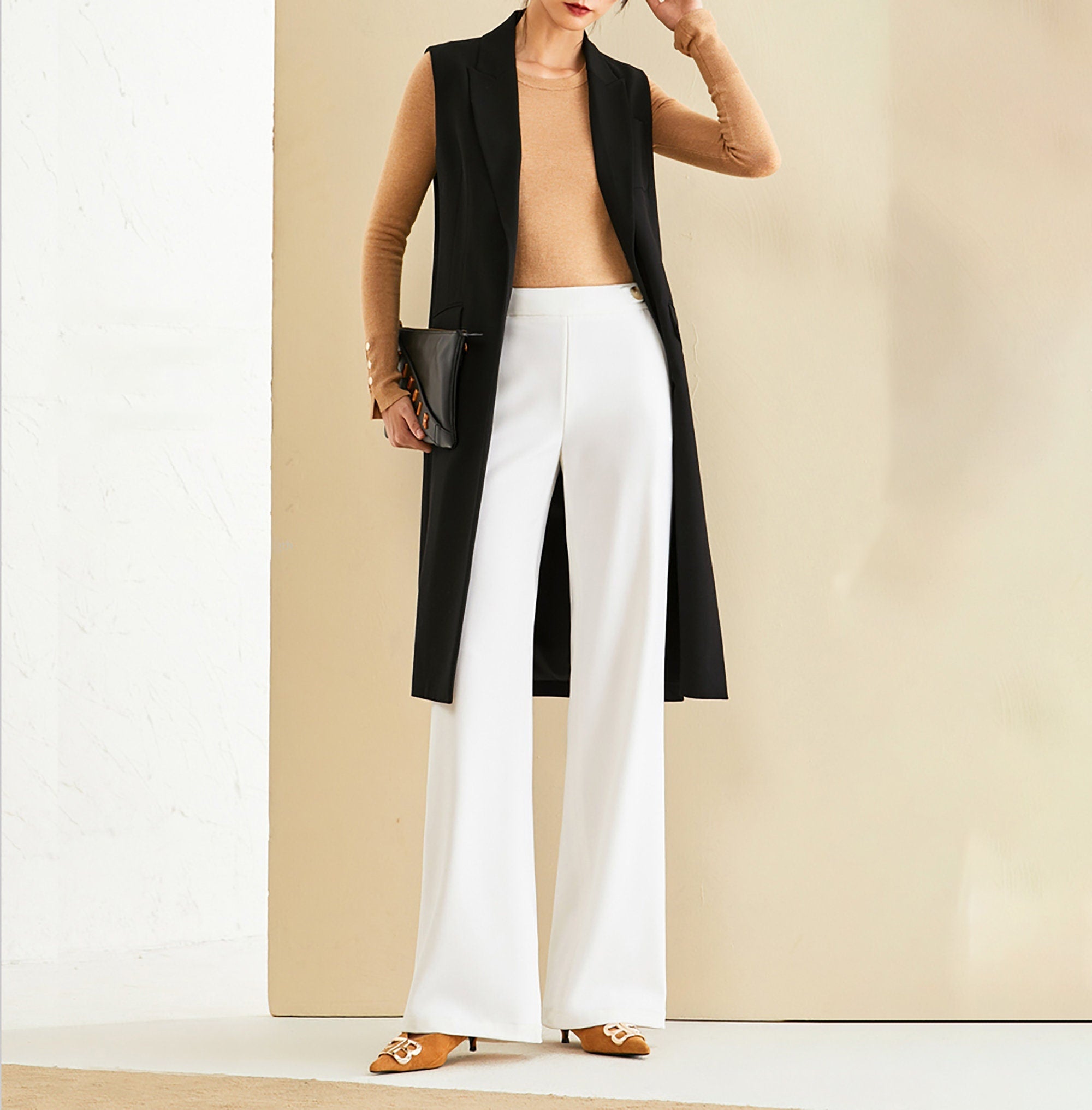 High Waist Wide Leg Long Pants 28 / White High Waist Wide Leg Long Pants 28 / White