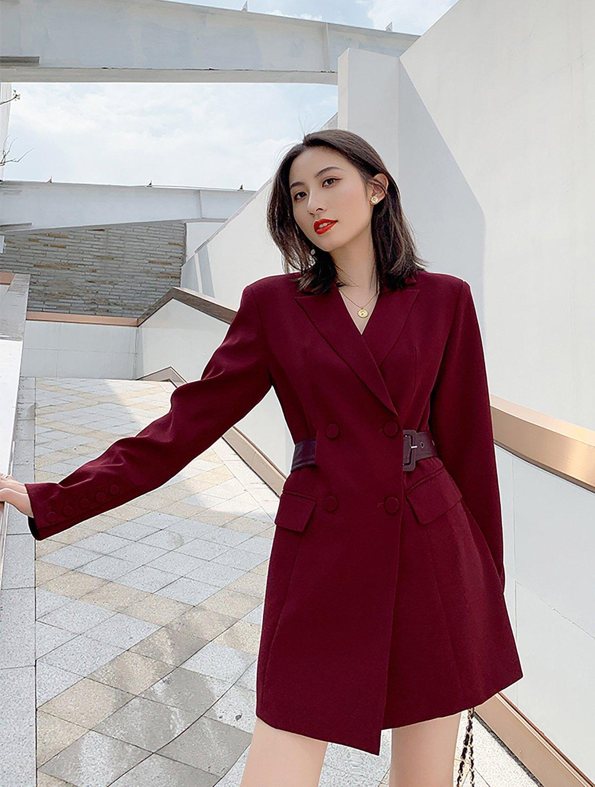Trench Coat Blazer Dress Glassons Claret Double Breasted Fit Flare Blazer Dress Vivian Seven S White Trench Coat Blazer Dress Glassons Claret Double Breasted Fit Flare Blazer Dress Vivian Seven S White