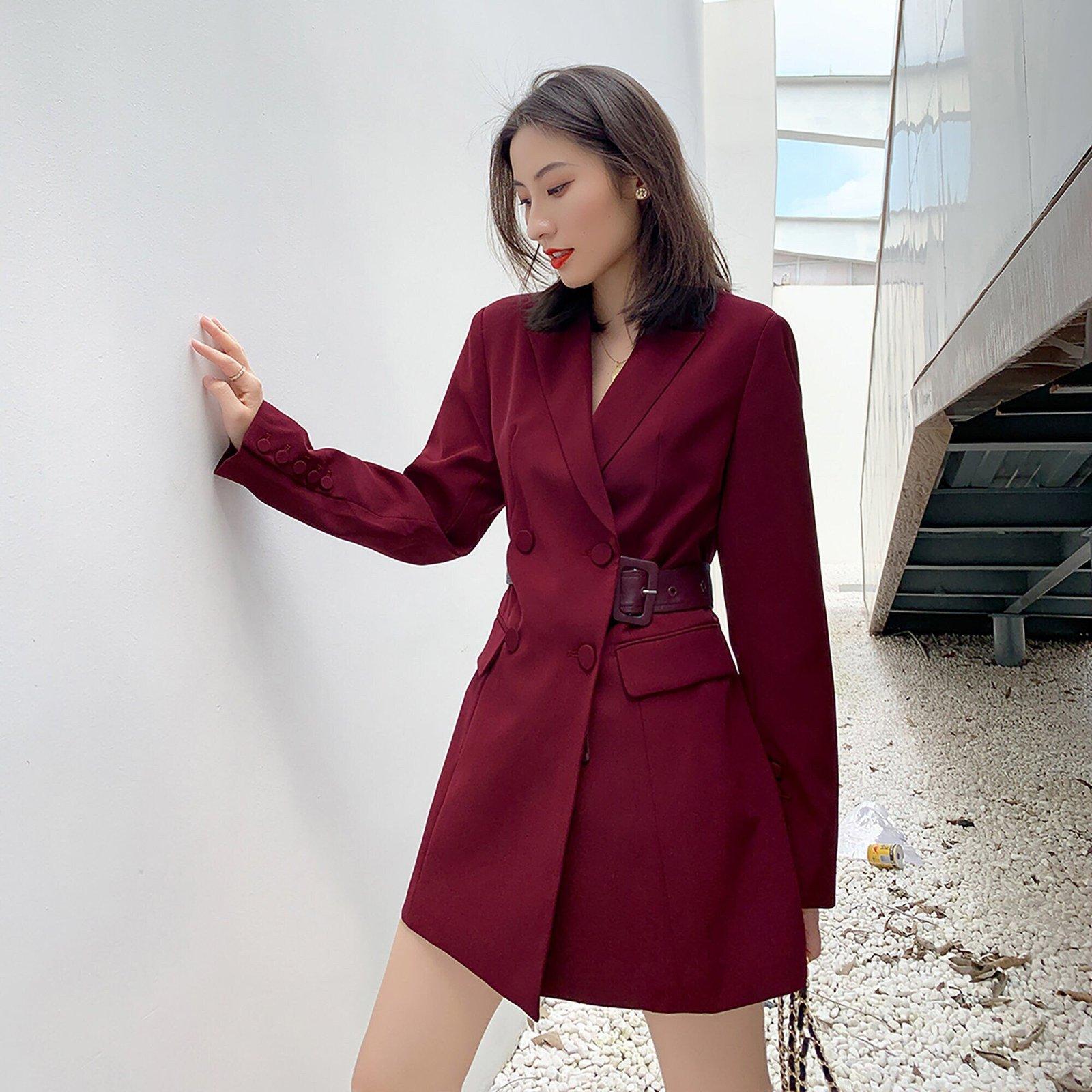 Claret Double Breasted Fit & Flare Blazer Dress | Vivian Seven Claret Double Breasted Fit & Flare Blazer Dress | Vivian Seven