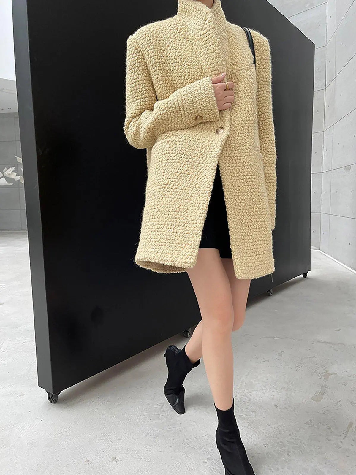 Women's Wool Blazer Coat,One button Wool Overcoat,Oversize Wool Blazer,Yellow Wool Trench Coat,Winter wool Coat,Autumn Wool Coat,Wool Suit Vivian Seven
