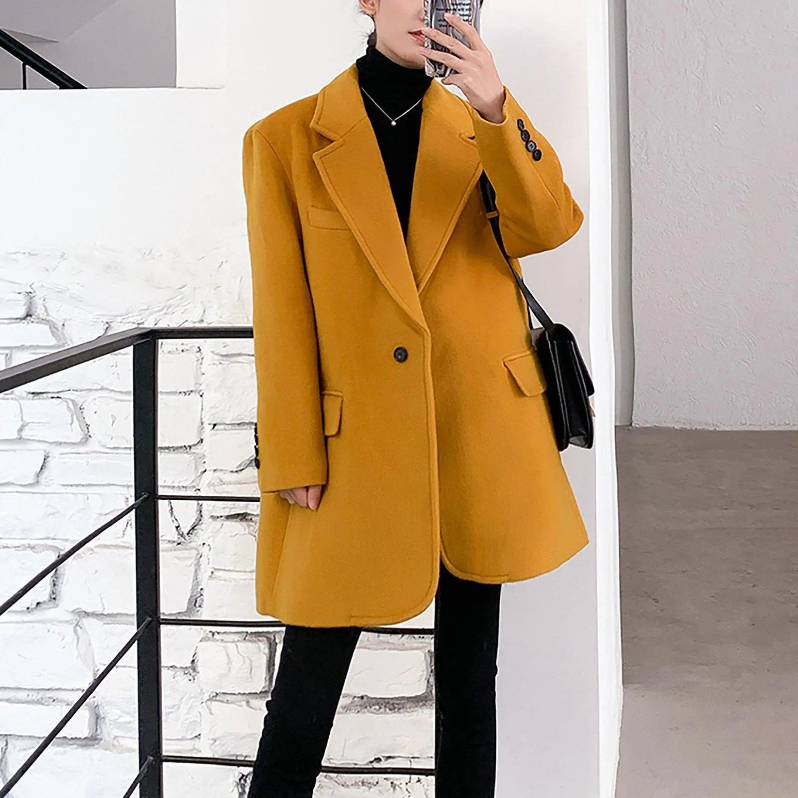 Women's Wool Coat,Yellow Wool Blazer Coat,Oversize Wool Suit Coat,Black Wool Blazer Coat,Loose Suit Women,Autumn Winter Coat,Wool Overcoat Vivian Seven