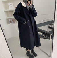 Women's Wool Long Coat,Color Contrast Long wool coat,Beige Long Wool Coat,Wheat Wool Coat,Blue Long Wool Coat,Wool Overcoat,Oversize Coat Vivian Seven