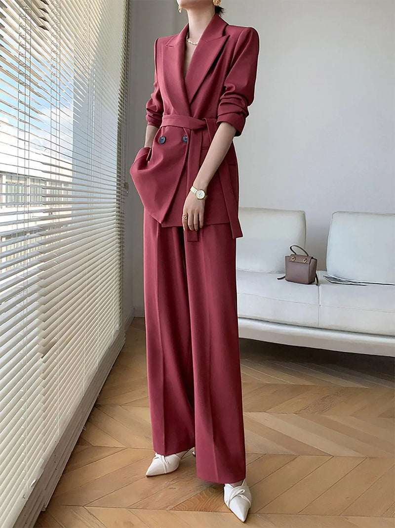 fall red pantsuit