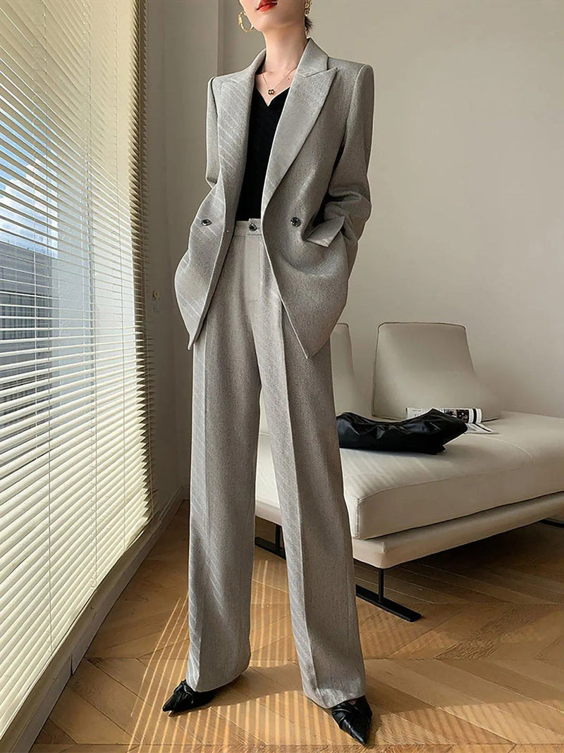 womens grey blazer pants set