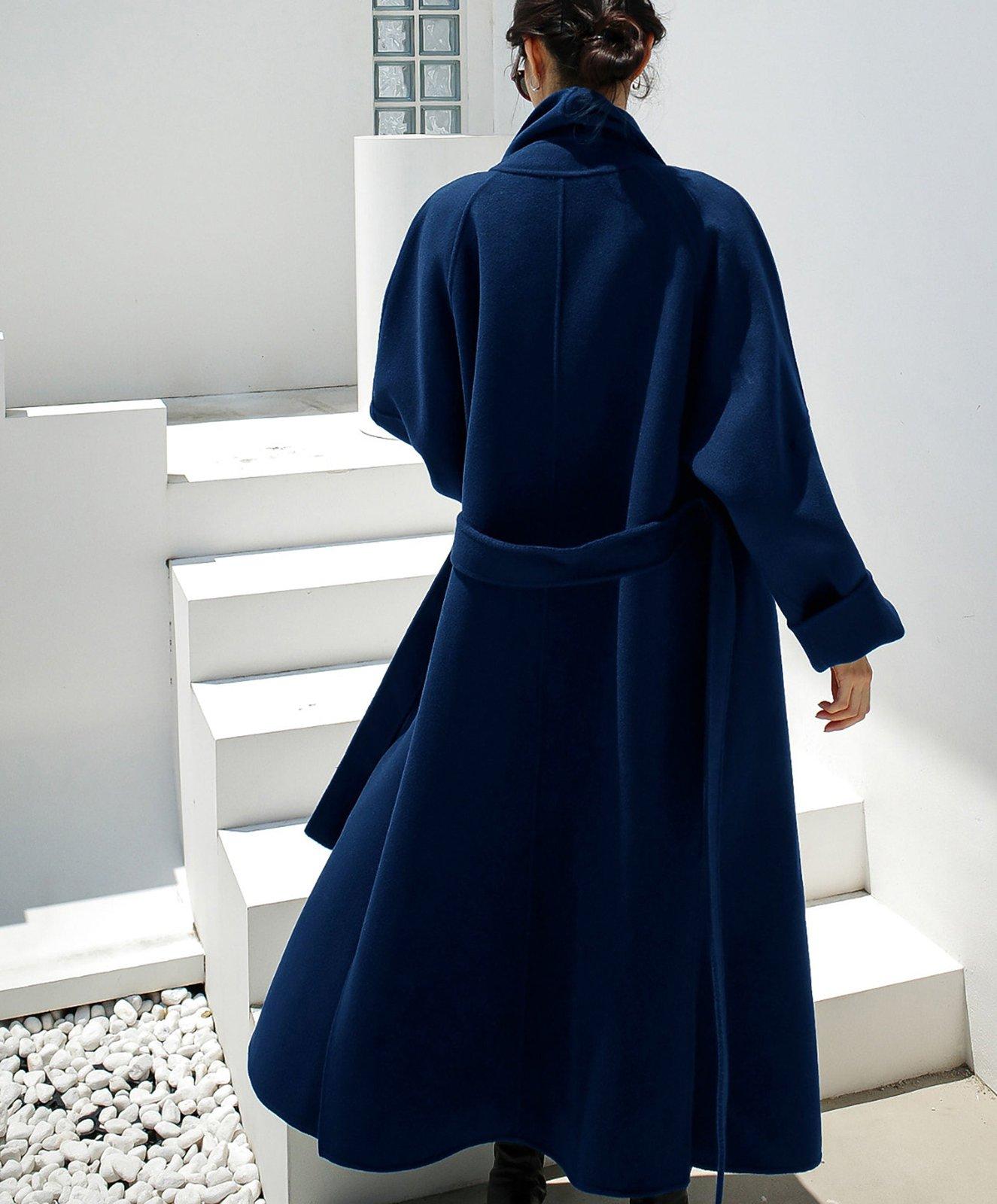 Loose Wrap Belted Wool Blend Long Coat Vivian Seven Loose Wrap Belted Wool Blend Long Coat Vivian Seven