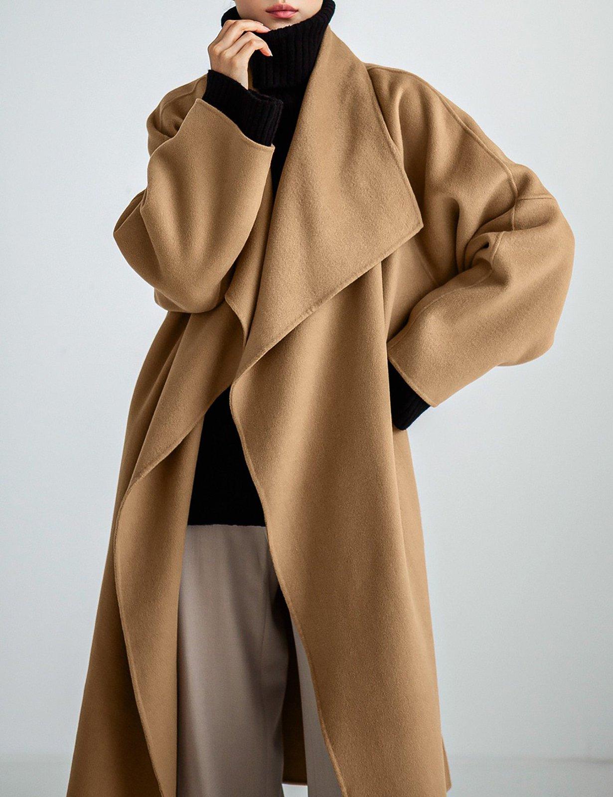 Norwegian Wool Women's Wool-Blend Down Hooded Wrap Coat - Camel - Size Large