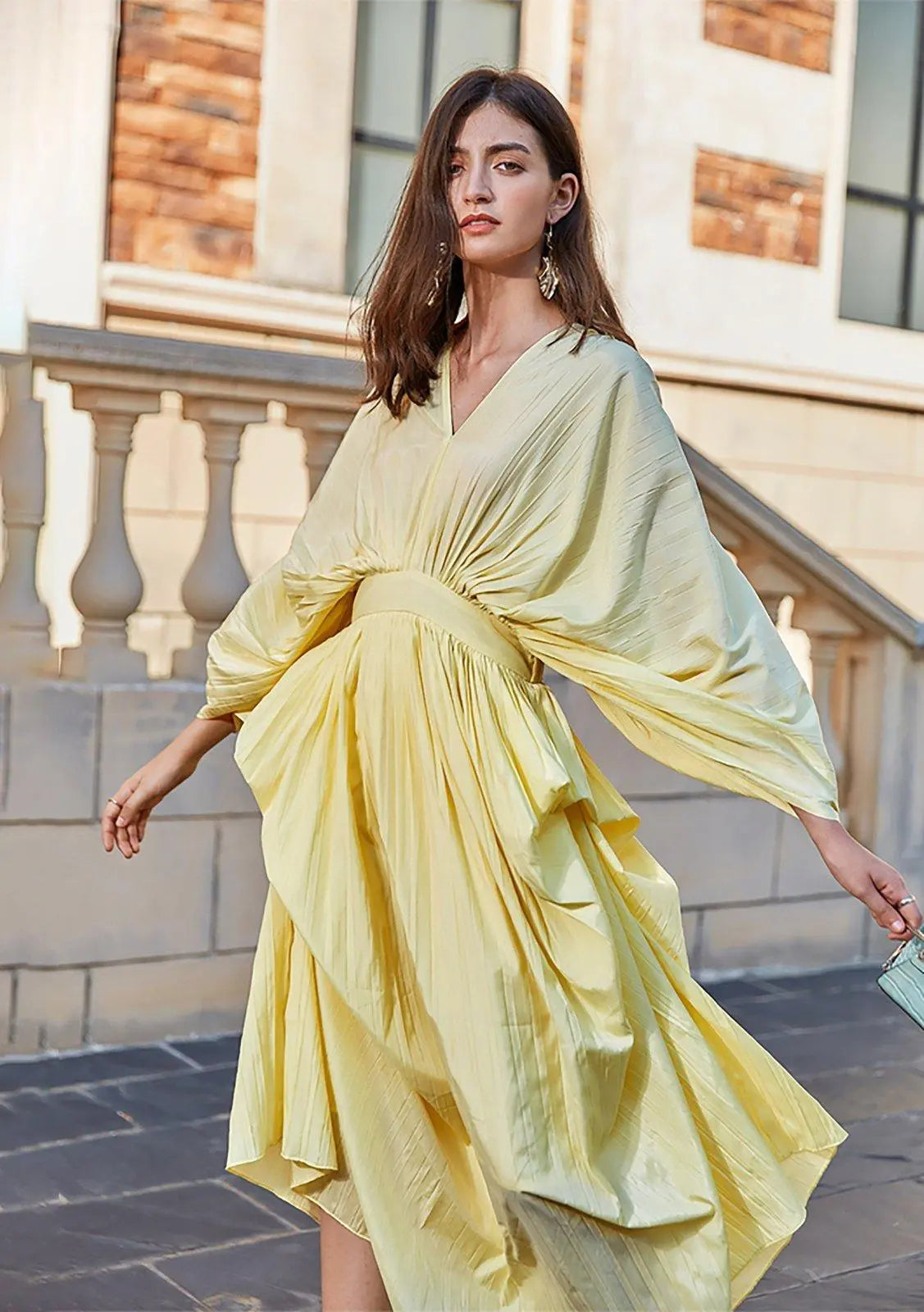 Batwing Sleeve V-Neck Midi Dress | Vivian Seven S Batwing Sleeve V-Neck Midi Dress | Vivian Seven S