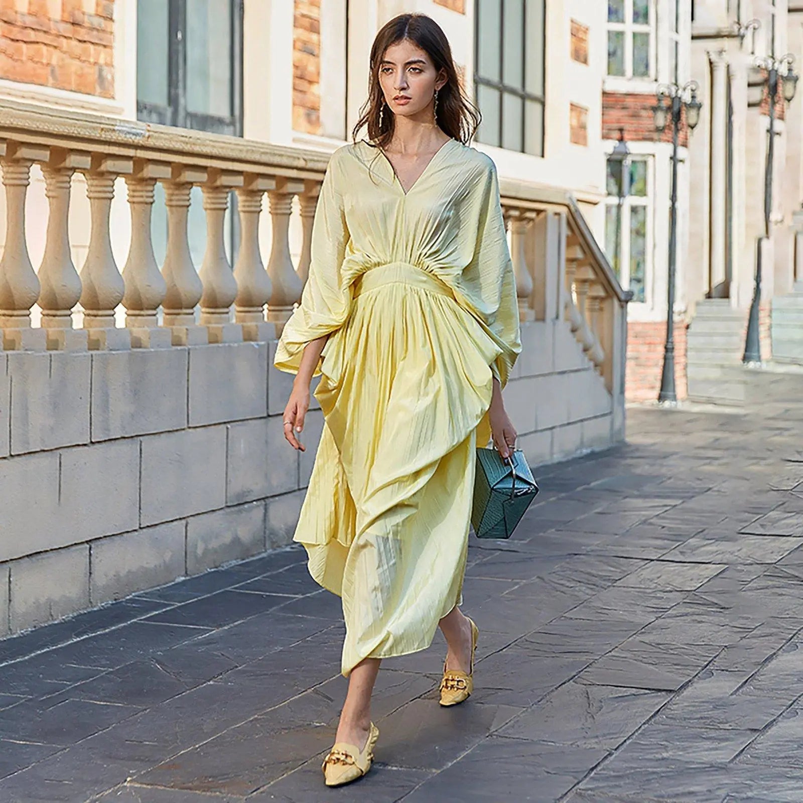 Batwing Sleeve V-Neck Midi Dress | Vivian Seven Xs Batwing Sleeve V-Neck Midi Dress | Vivian Seven Xs