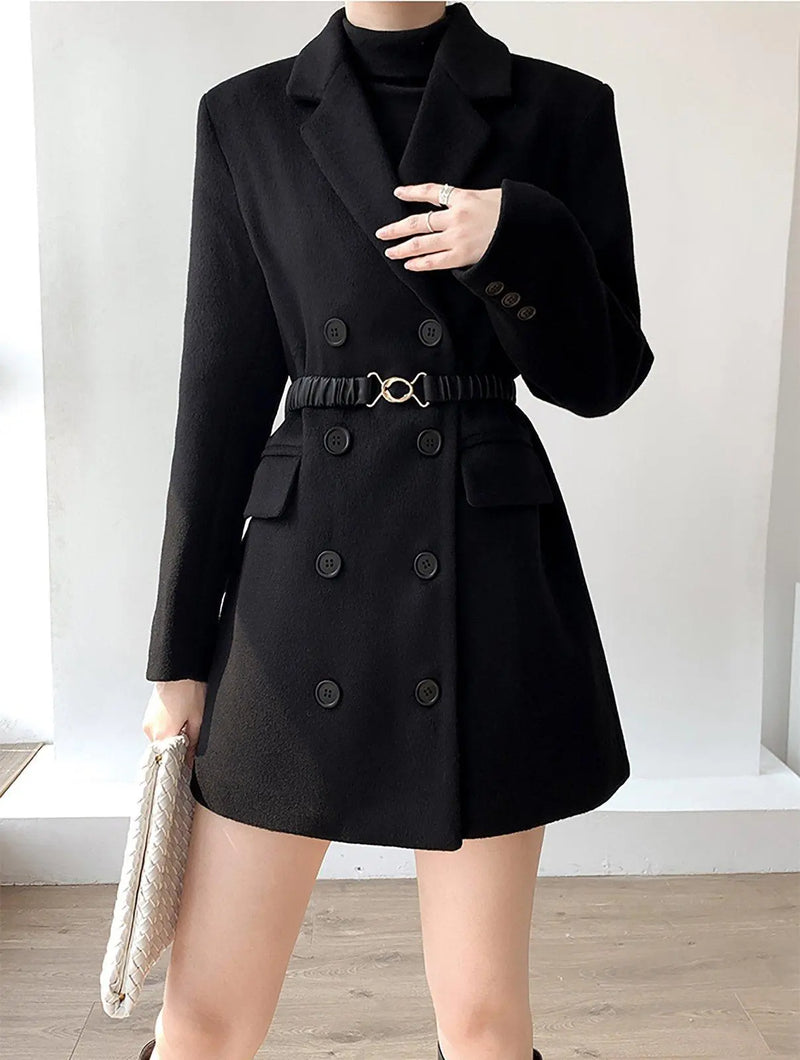 Women's black Long Wool Coat,thick Wool Overcoat,black wool coat,Double Breasted Wool Blend Coat,Warm long   black coat,wool long coat,W112 Vivian Seven