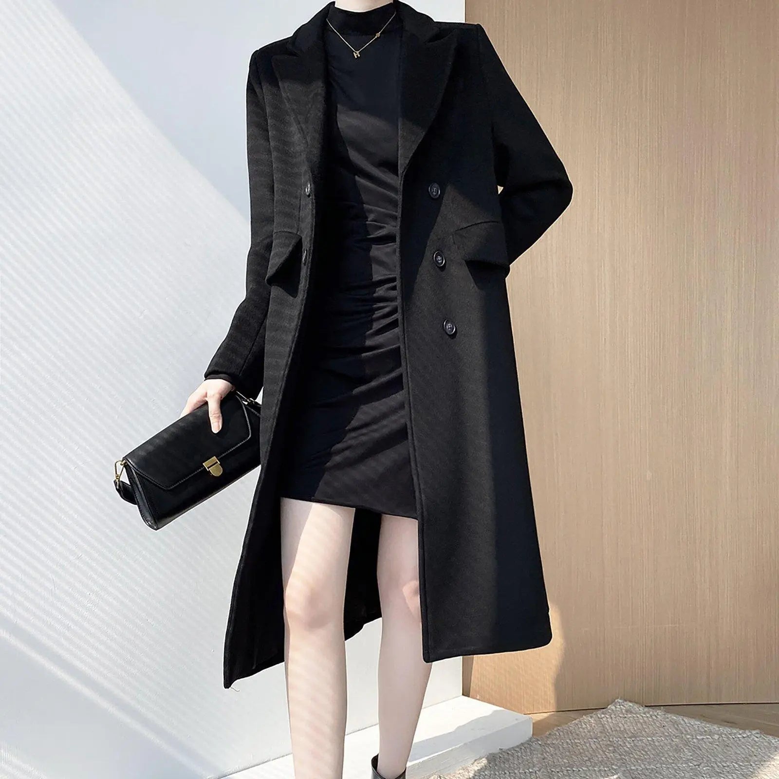 Women's black Long Wool Coat,thick Wool Overcoat,black wool coat,Double Breasted Wool Blend Coat,Warm long   black coat,wool long coat,W112 Vivian Seven
