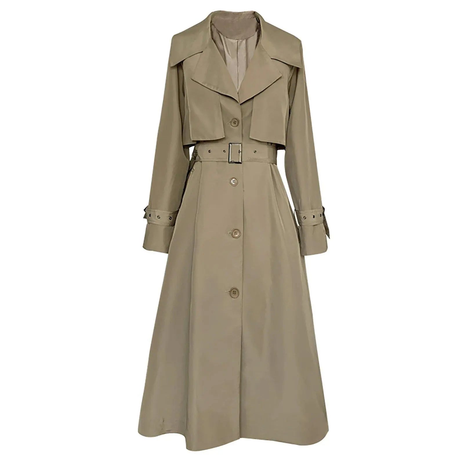Khaki Single Breasted Belted Gun Flap Long Trench Coat – Vivian Seven
