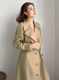 Women's khaki Cotton Blend Trench Coat,Belted Windbreaker Coat,Fall Coat Women,Beige trench coat,belt trench coat,Duster Coat,Vivian7 T103 Vivian Seven