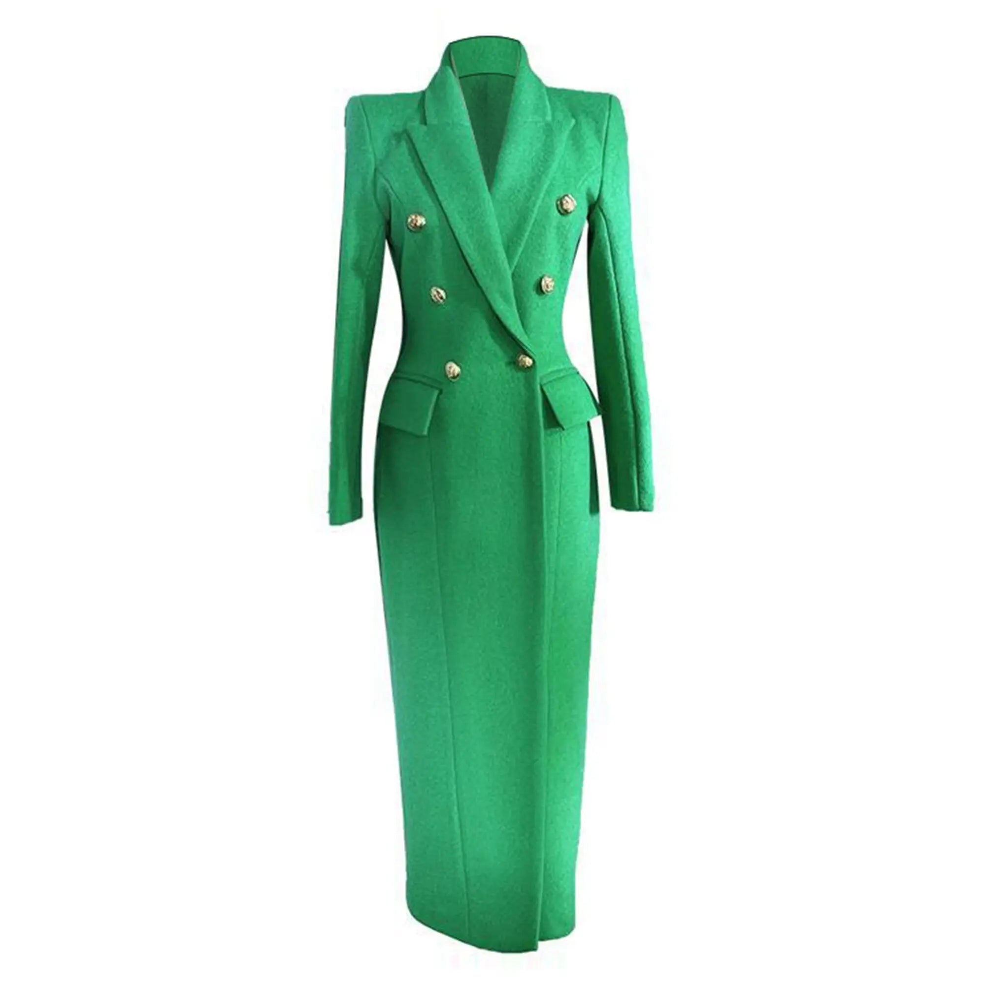 Bright Green Double Breasted Slim Wool Blend Long Coat Bright Green Double Breasted Slim Wool Blend Long Coat