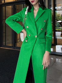 Women's long woolen coat,Green wool Long coat,Double Breasted Wool Blend Coat,Fall Winter Coat for women Wool Overcoat Trench Outerwear Vivian Seven