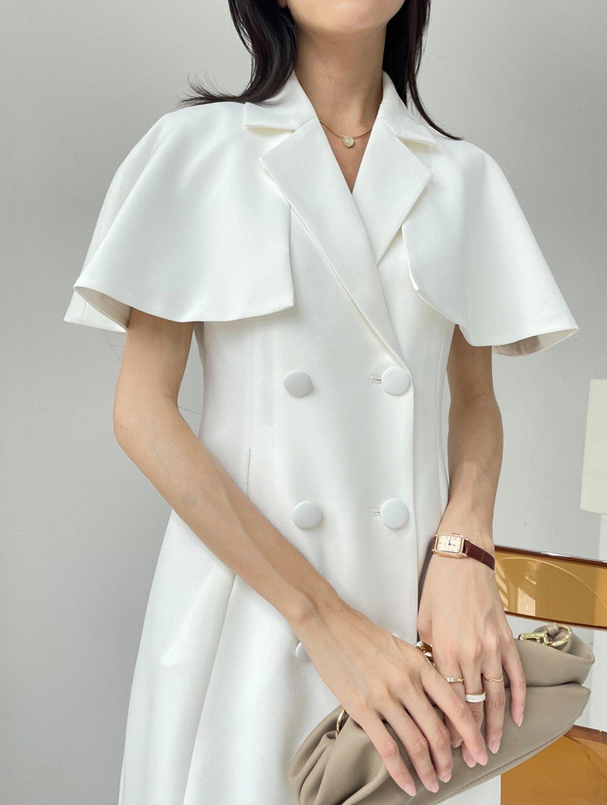 ladies white suit dress Miss Circle Reyna Backless Pleated Mini Blazer S Elevate your style with this must White Cap Sleeve Double Breasted