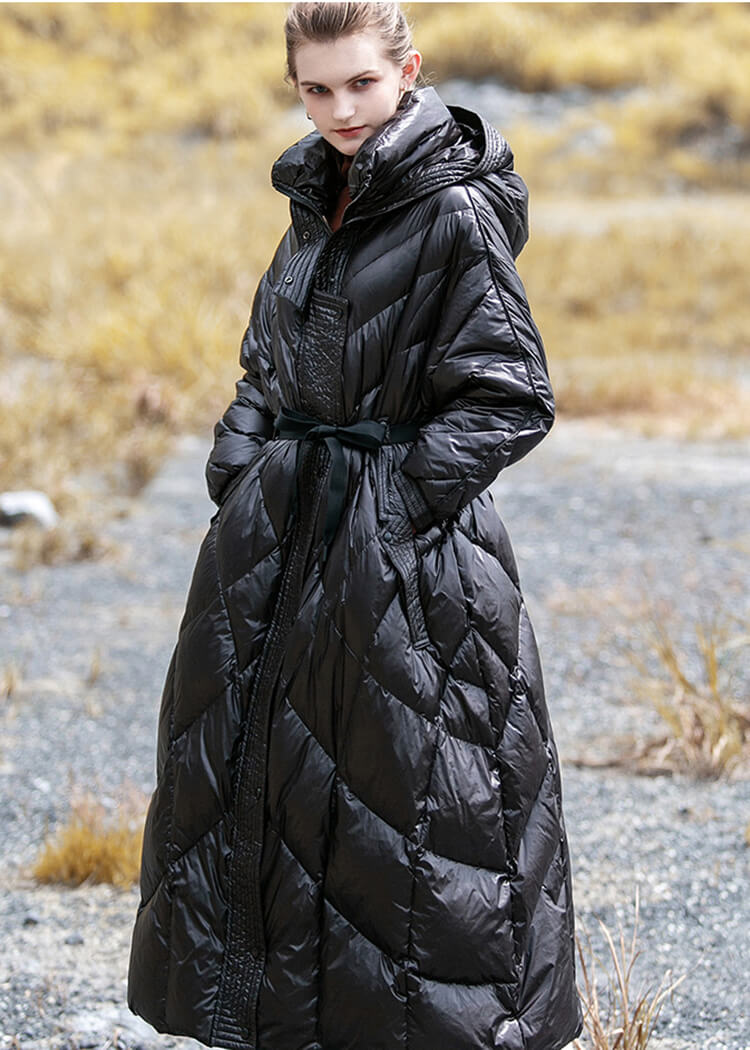 Down puffer coat outlet with belt