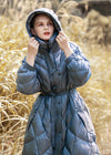 womens gray hooded down puffer maxi  coat